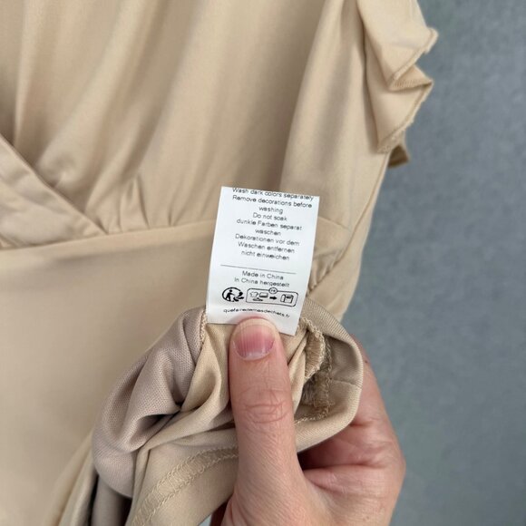 Grace Karin Womens Flutter Sleeve Surplice Blouse Top Size XL Tan Office NEW - Picture 9 of 13